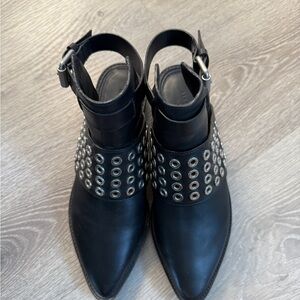 Black Ankle Boots with Silver Accents